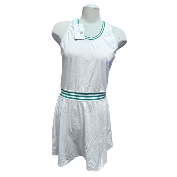 Halara Crew Neck Casual A Line Mini Mini Tennis Dress Sz Large Womens White & Gr - Picture 3 of 9